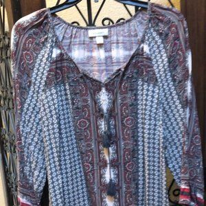 Multi-Color Blouse With Front Tassels.  Size XL.  Fits like Size Large